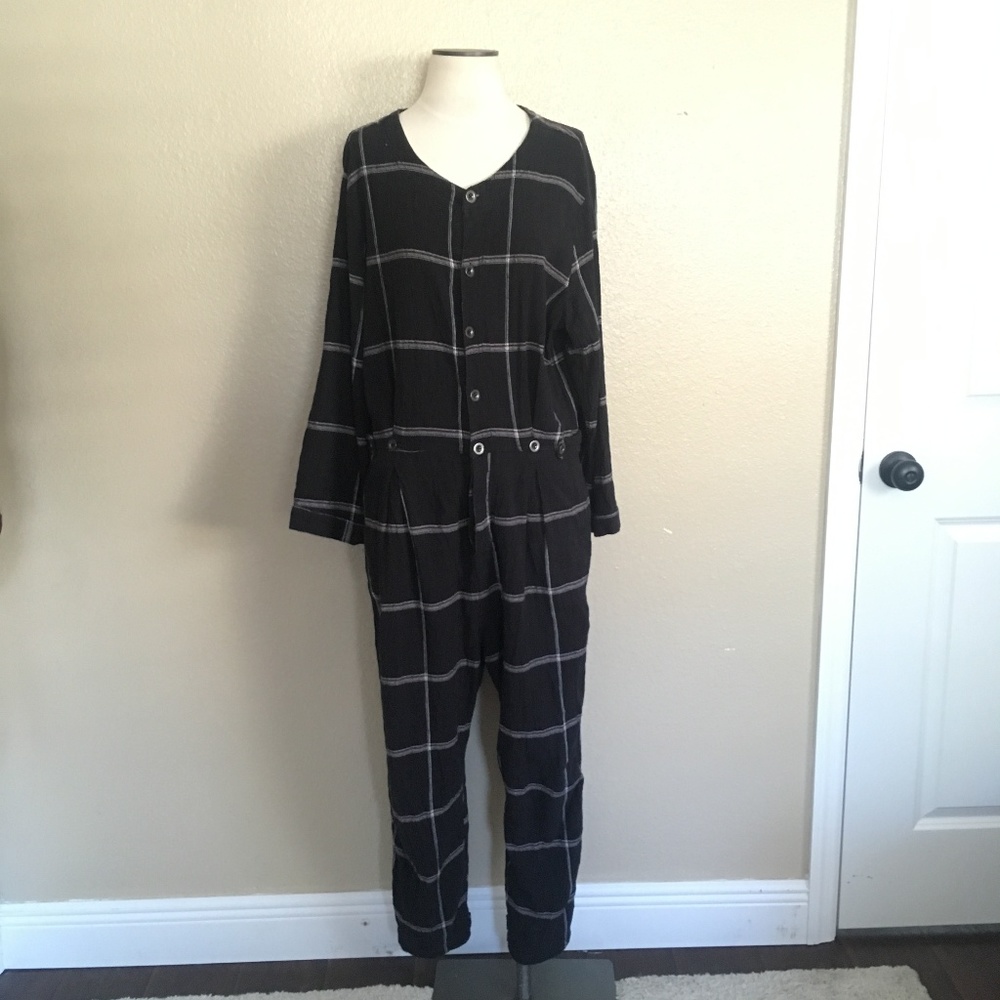 Free People Plaid Relaxed Jumpsuit Size M